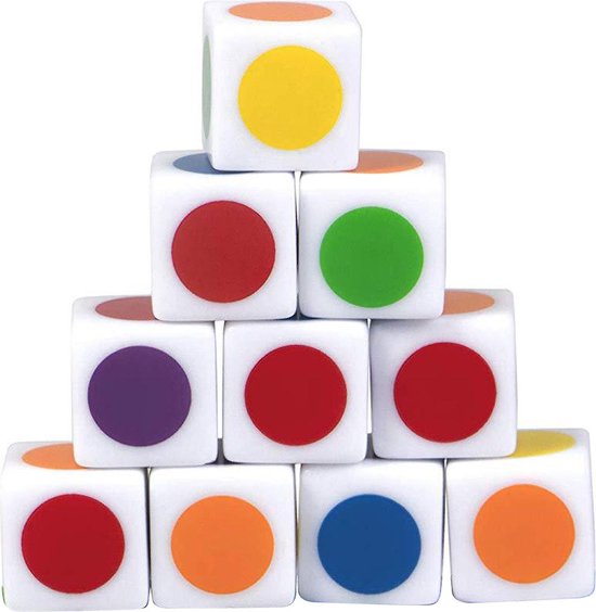 Jiahuade 100 stuks dobbelstenen, meerkleurig, 6 zijden om te spelen, vierkant, met 10 kleuren, voor Tenzi, Farkle, Yahtzee, Bunco Gold Wiskundeonderwijs (B