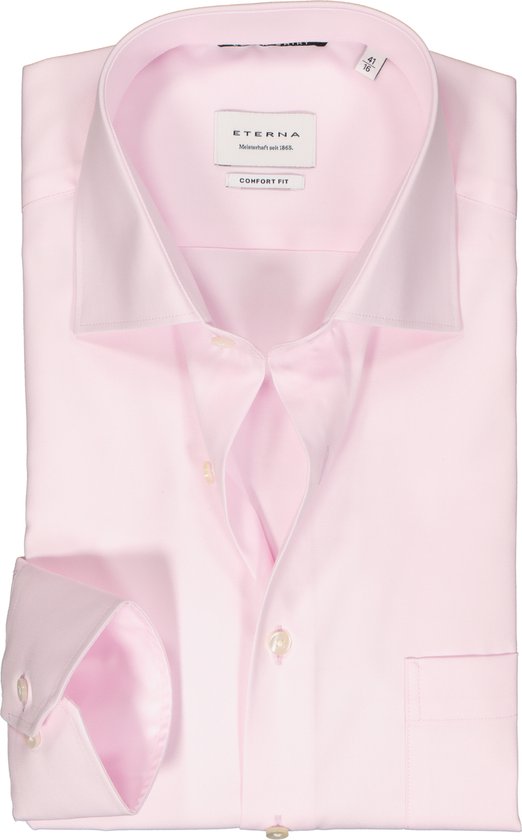 ETERNA comfort fit overhemd - twill - roze - Strijkvrij - Boordmaat: 47