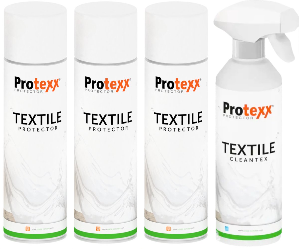 Protexx Set - 3x Textile Protector + Textile Cleantex Vlekkenspray - 