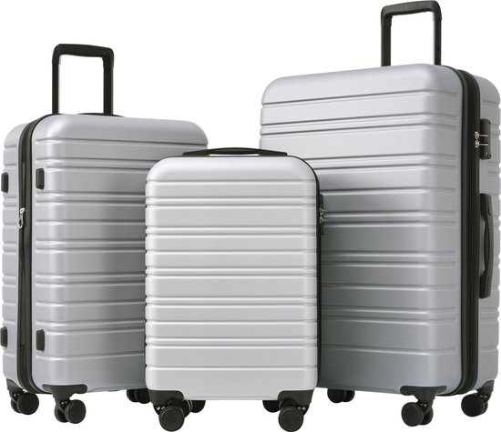 Blazelife Set de valises - Set de valises - 3 pièces - Set de valises de voyage - Valise de voyage à roulettes - 38L+60L+98L - ABS - Bagage à main - Grande valise de voyage - Wit