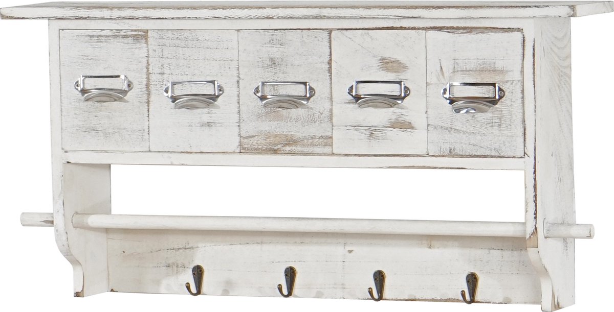 Keukenplank MCW-C49, huishoudplank Legplank, vintage met 5 laden 32x65x13cm ~ Shabby Look, wit
