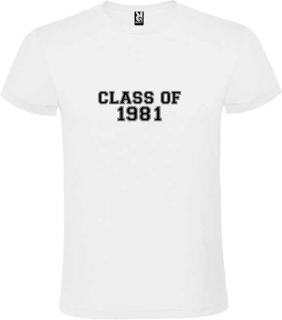 Wit T-Shirt met “Class of 1981 “ Afbeelding Zwart Size 5XL