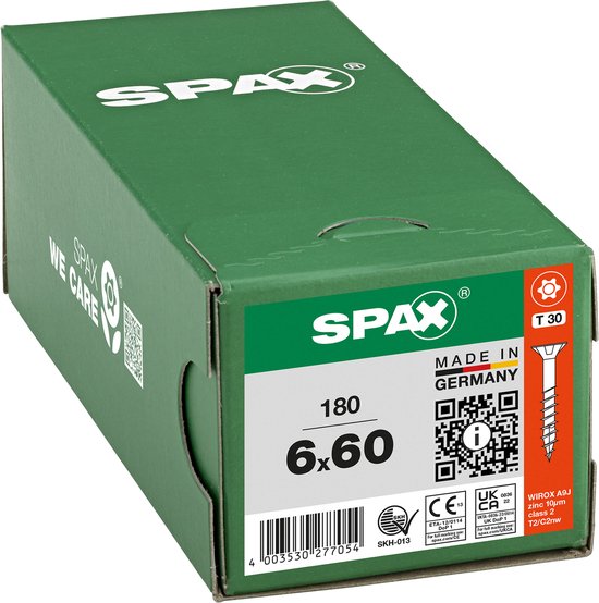 Vis universelle, 6 x 60 mm, 180 pcs, Filetage partiel, Tête fraisée, T-STAR plus T30, 4CUT, WIROX - 8000000277054