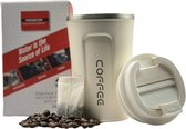 SpinOff Koffiebeker - RVS - Koffiebekers to go - Koffie reisbeker - Theebeker - Travel mug - Thermosbeker - 380ml - Wit