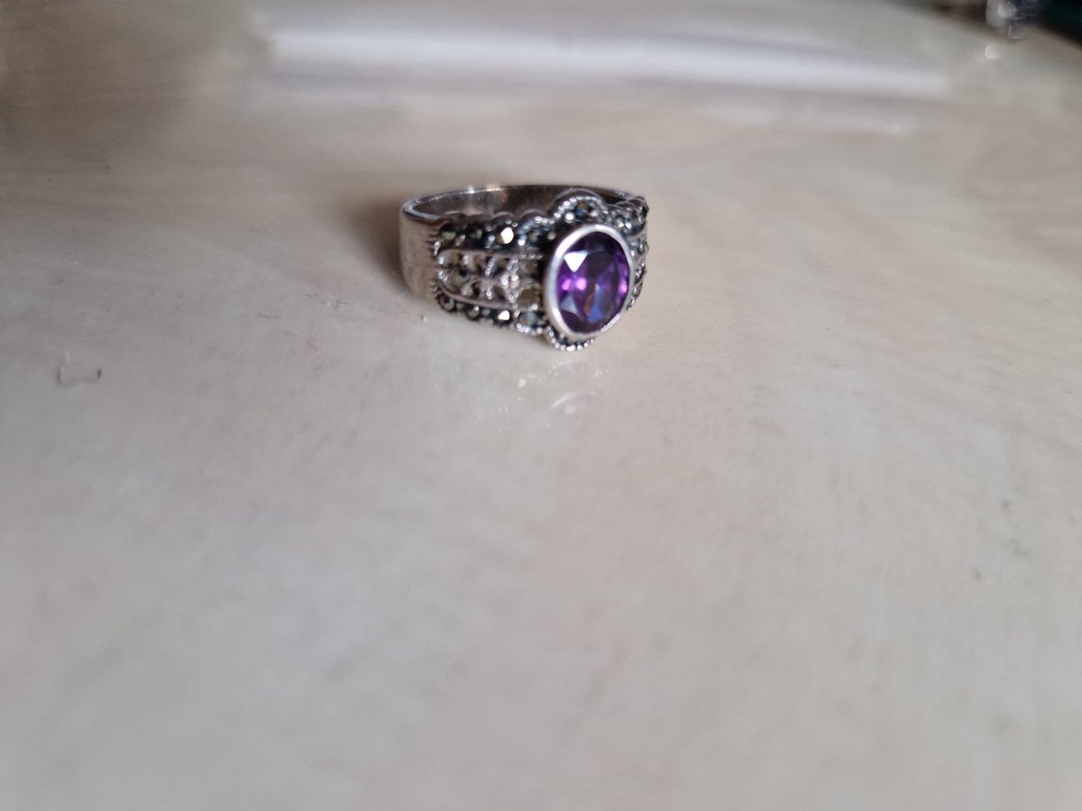 Gemstones-silver ring 18 mm 925-sterling zilver met amethist en zirkonia