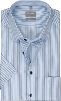 OLYMP comfort fit overhemd - korte mouw - popeline - lichtblauw gestreept - Strijkvrij - Boordmaat: 43