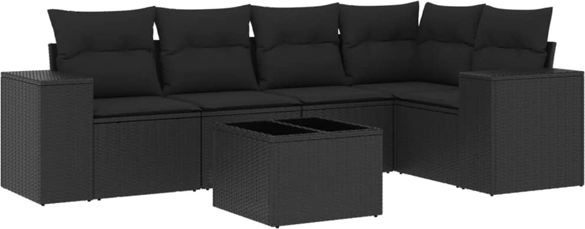 vidaXL 6-delige - Loungeset - met - kussens - poly - rattan - zwart