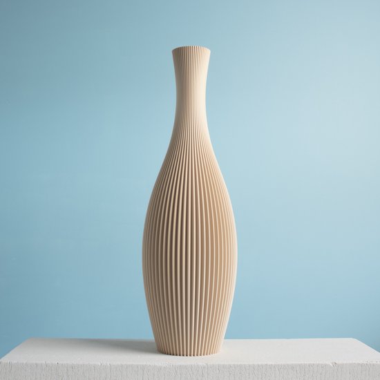 Slimprint Vase STELLA, Rayé, Beige, 18,8 x 60 cm, Plastique Végétal