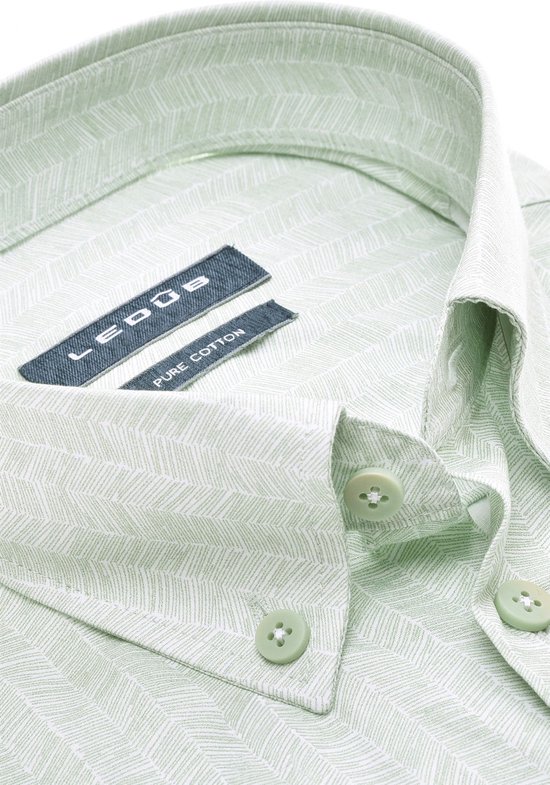 Ledub modern fit overhemd - korte mouw - popeline - lichtgroen met wit dessin - Strijkvriendelijk - Boordmaat: 40