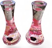 Kandelaar met roze bloemen in Giethars- Dinerkaars - glas - 14 cm hoog - Handgemaakt