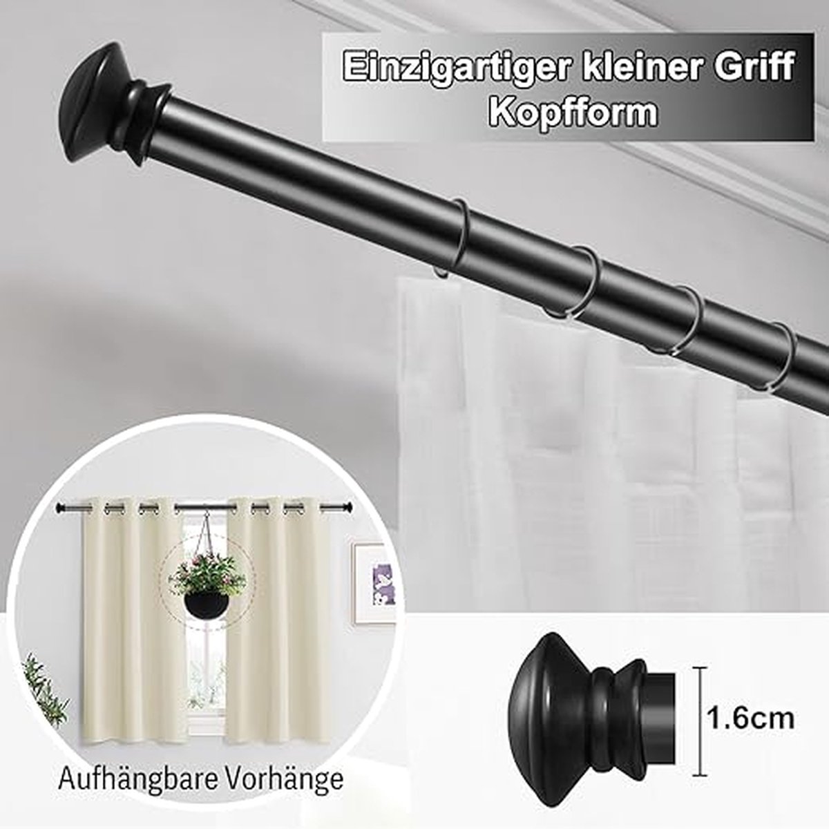 gordijnroede - kledingstang, douchegordijnstang, extra lang, gordijnroede voor badkamer, slaapkamer, 70-110 cm