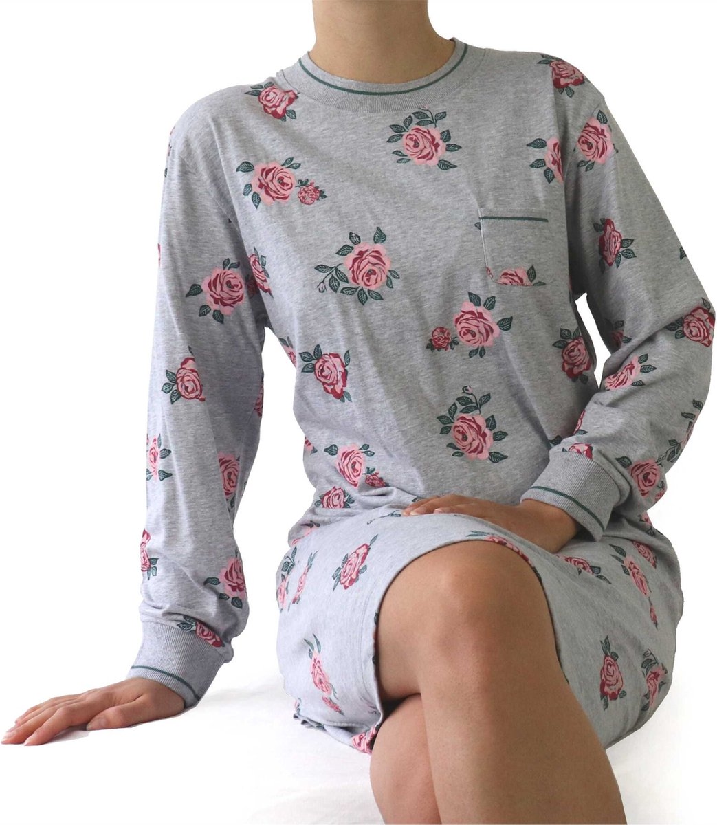 Irresistible Dames Nachthemd - 97 % Katoen - Grijs Melange - Maat XXL