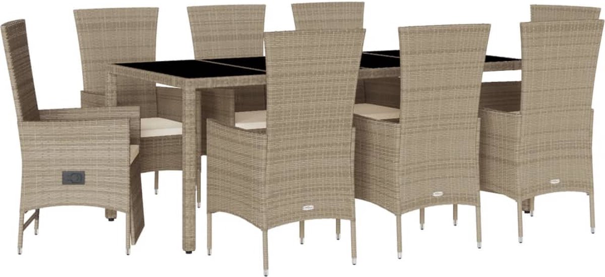 VidaXL 9-delige Tuinset met kussens poly rattan beige