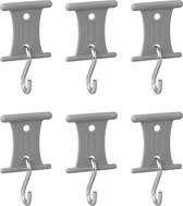 Campout Hanger avec crochet en S- Crochets de suspension - Autocollants - Système de suspension - Installation facile - Utilisation polyvalente - Gain de place - Pour rail de tente de 5-6 mm ou 7-8 mm - 6 pièces - Grijs