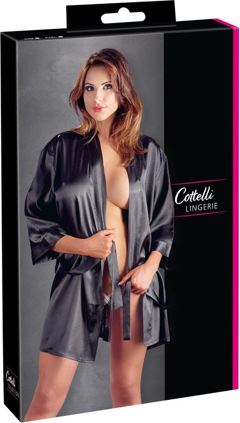 Foto: Cottelli collection kimono non transparant uitdagen en stijlvol maat 2xl 3xl zwart