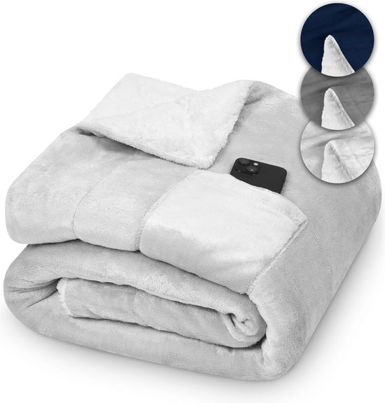 WAVVE Kuscheldecke Flauschig Sherpa Grau - Sofaüberwurf Decke Klein, Dick Fleece