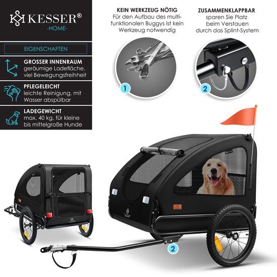 KESSER® Hondenfietskar tot 45 kg 2in1 Fietskar Hond - Zwart van Merkloos — afbeelding 4