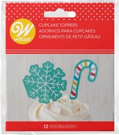 Wilton Cupcake Toppers Kerst - Cupcake Versiering - Sneeuwvlok en Zuurstok - 12 Stuks