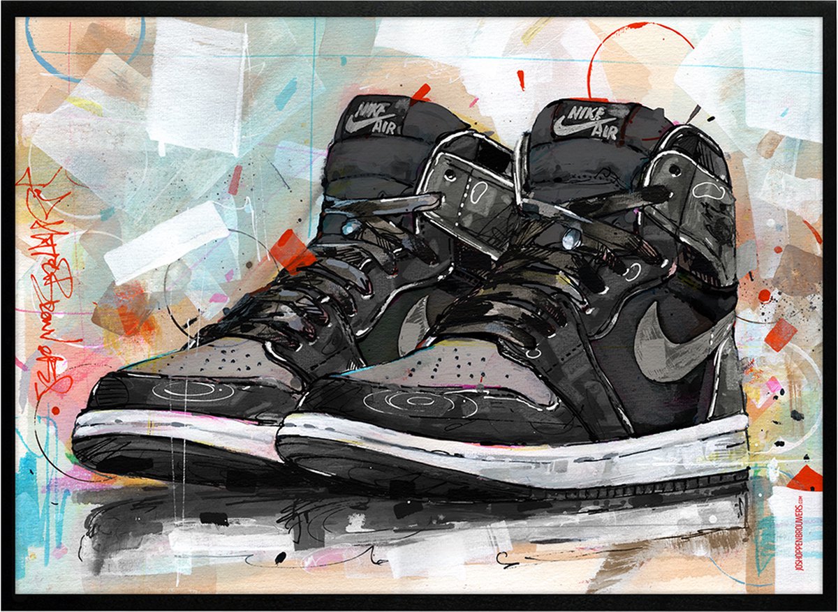 Sneaker print retro high shadow 1.0 71x51 cm *ingelijst & gesigneerd