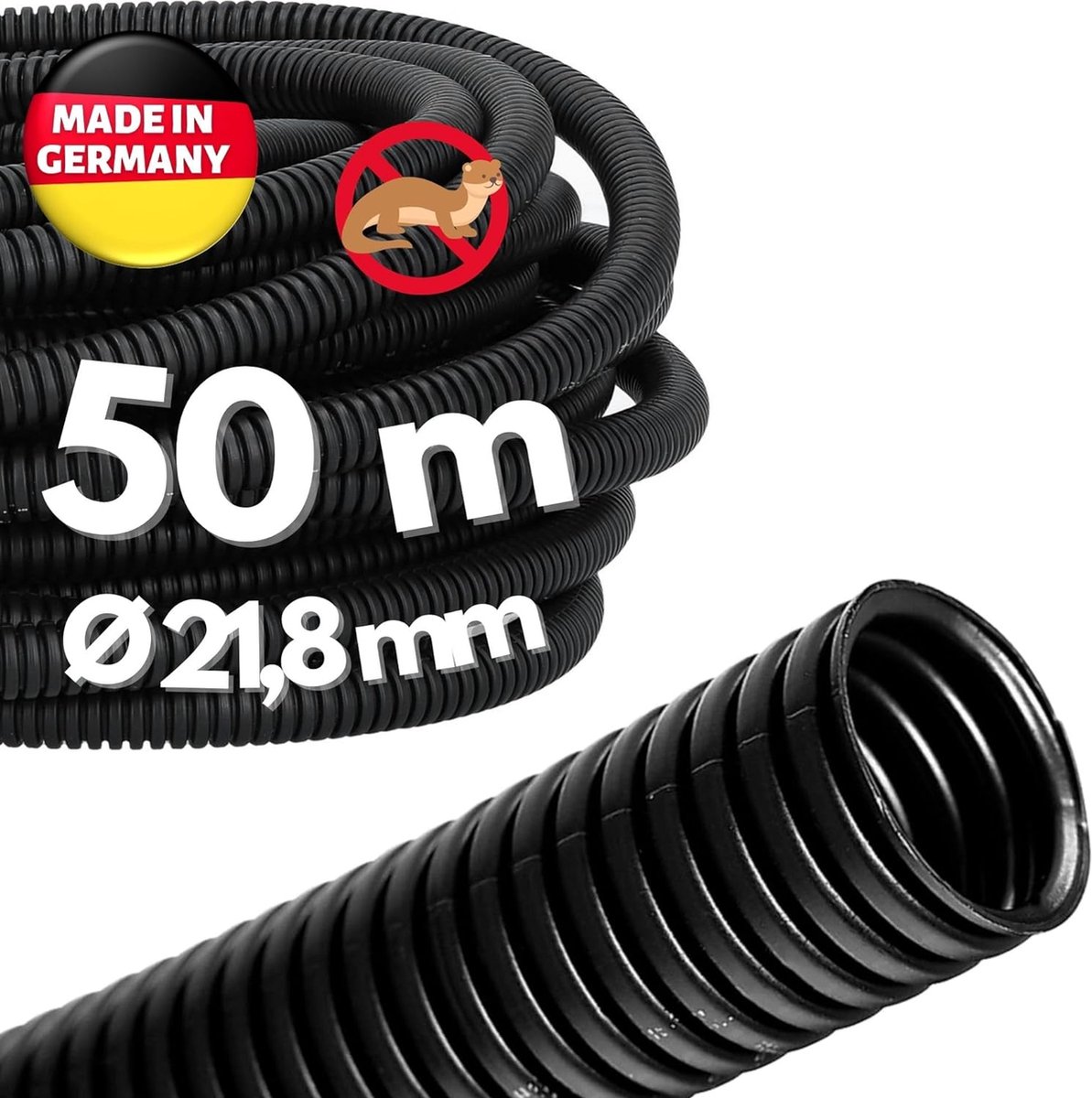 50 meter Kalitec ribbelbuis gesloten NW 22 I ribbelslang zonder gleuf I marterbeschermingsbuis I lege buis I kabelbescherming AD 25,5 mm ID 21,8 mm