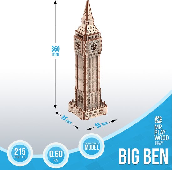 3D Houten Puzzel Big Ben Knutselmodel voor Volwassenen - Perfect