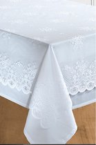 Univers Décor - Vintage stijl vlekbestendig tafelkleed - kanten opleg in alle maten- Tafelkleed - wit tafelkleed - Rechthoekig tafelkleed 150 x 150 cm - kanten opleg 140 x 210 cm