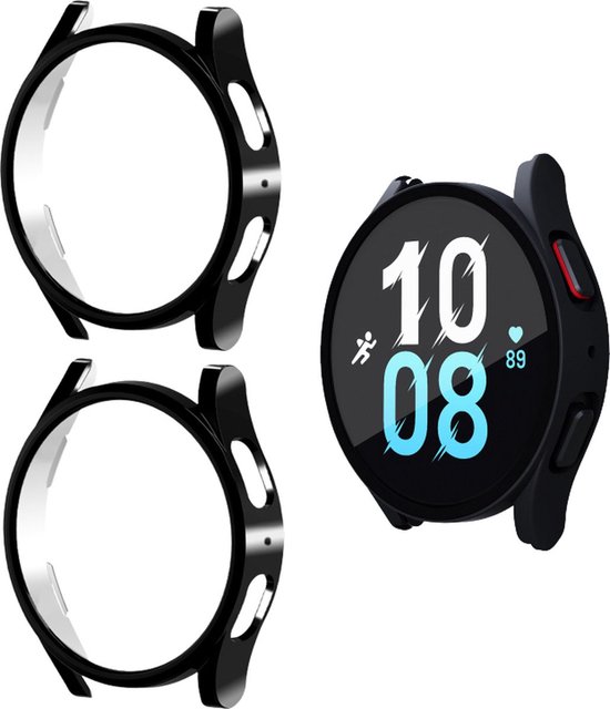 Luxe Full Cover Case Bumper Set Geschikt Voor Samsung Galaxy Watch 5 40mm - 2 Stuks Bescherm Hoes 360 Graden - Zwart