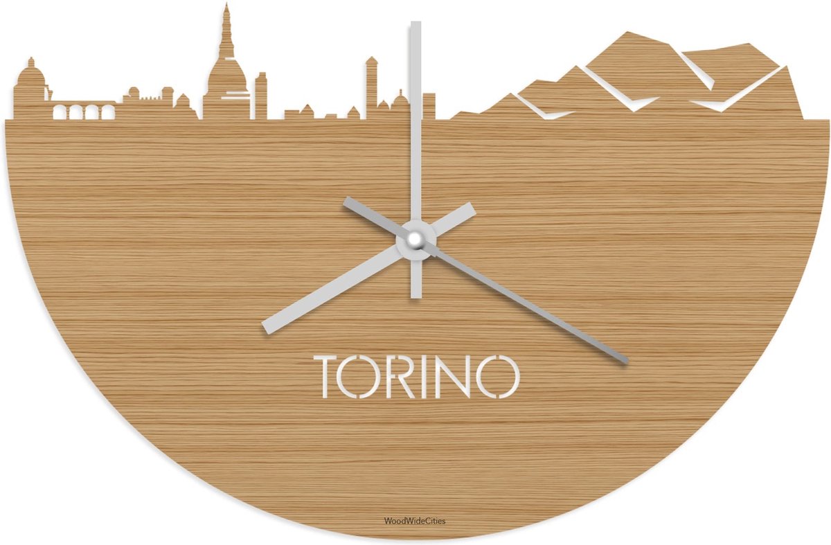 Skyline Klok Torino Bamboe hout - Ø 40 cm - Stil uurwerk - Wanddecoratie - Meer steden beschikbaar - Woonkamer idee - Woondecoratie - City Art - Steden kunst - Cadeau voor hem - Cadeau voor haar - Jubileum - Trouwerij - Housewarming - WoodWideCities