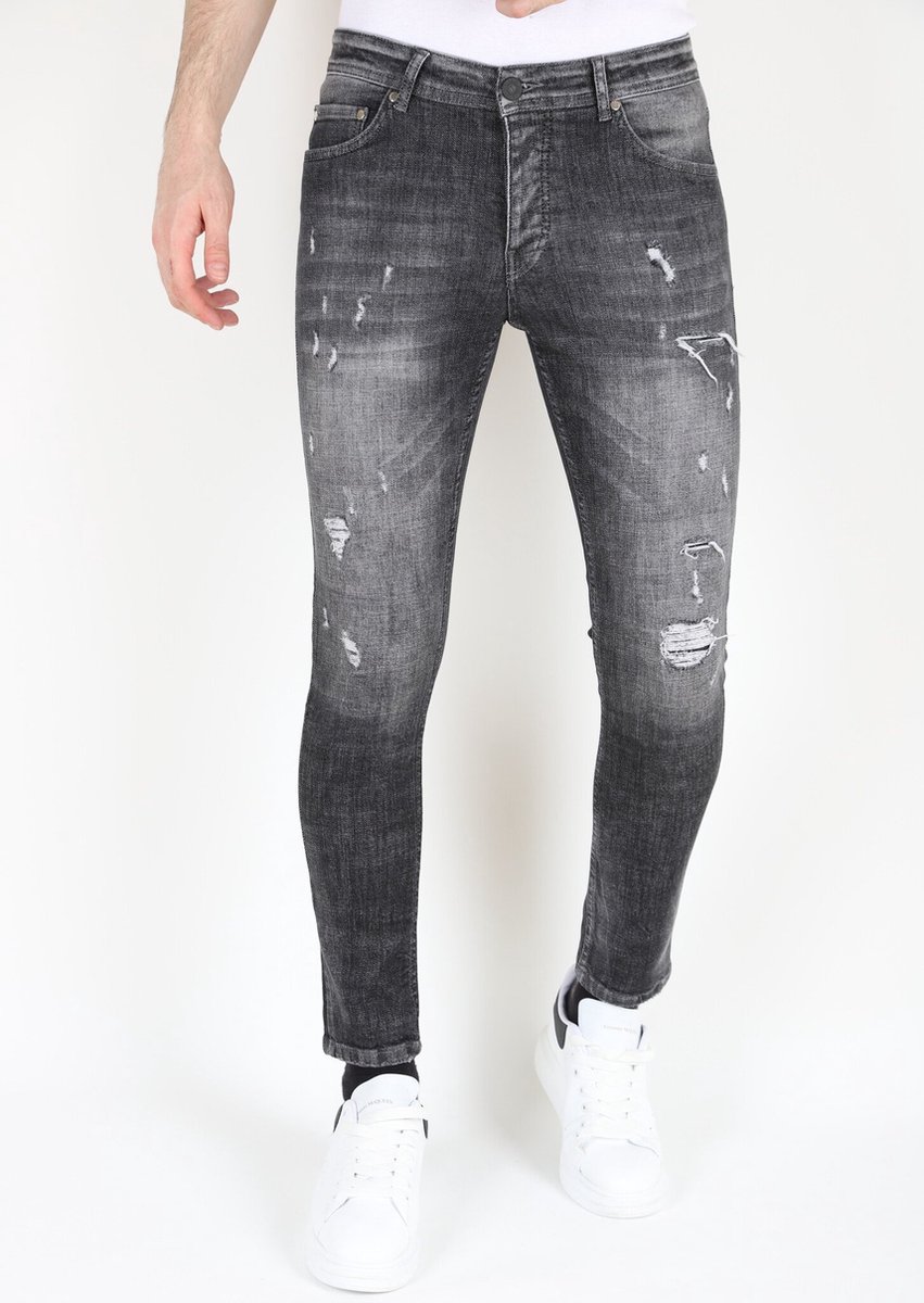 Slim Fit Street Fashion Cotton Jeans met Scheuren Heren -MM110- Grijs