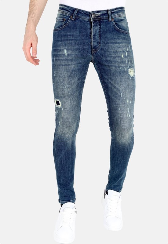 Jeans Slim Fit Bleu avec Déchirures Homme -MM118- Blauw