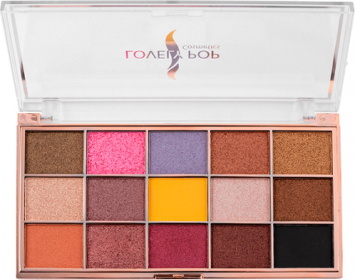 Lovely Pop Cosmetics - Oogschaduw Palette - 15 Tinten bruin/goud/kaki/roze/paars/beige/oker/zwart - 1 Doos met 21 gram inhoud - Afmeting doos: 16,2 x 8,3 centimeter - Nummer 05