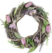 SOMYTING Kunstmatige eucalyptuskrans, 40 cm, ronde krans, deurplaat, krans met houten welkomstborden, slinger, wandbehang, lente, zomer, krans voor bruiloft, woondecoratie
