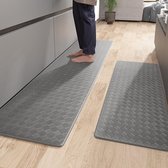 Keukenmat 44 x 120 + 44 x 180 cm, Anti Vermoeidheid Keukenmat Anti slip Wasbaar, Olie resistent, Waterdicht Leer Keukenmat voor Keuken, Eetkamer, Woonkamer, Kantoor (Grijs)