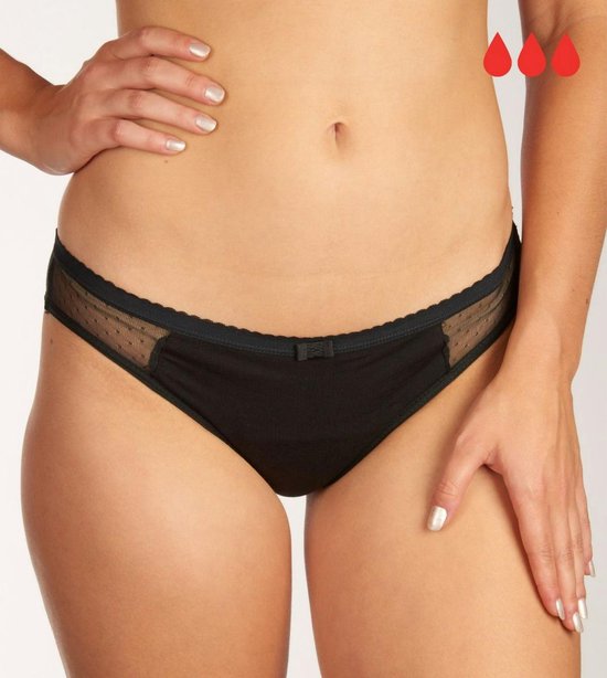 DIM Sous-vêtement menstruel -Absorption - modèle élégant avec dentelle - Zwart -Taille 38/40