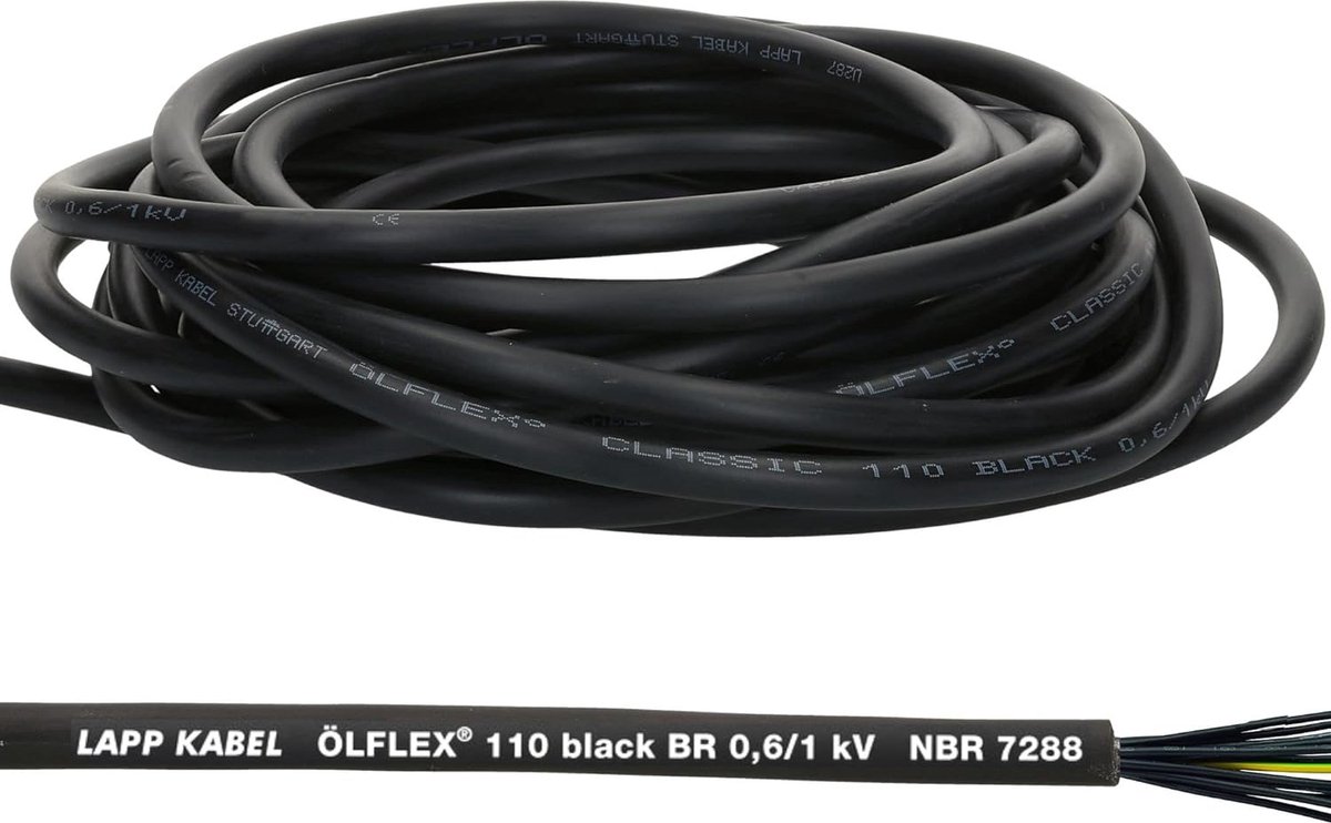 Image of 10 meter Lapp 1120280 Ölflex Classic 110 Zwart 0,6/1kV PVC stuurstroomkabel 12x1 mm² met aardgeleider I buitenruimte I vlamvertragend I kabel 12-aderig I aansluitkabel 12G1.0
