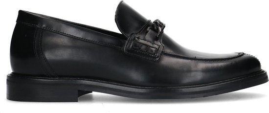 Manfield - Heren - Zwarte leren loafers - Maat 45