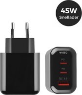 45W Adapter Snellader Zwart- USB-C - USB - Geschikt voor Samsung Galaxy - GaN Technologie - 3 Poorten