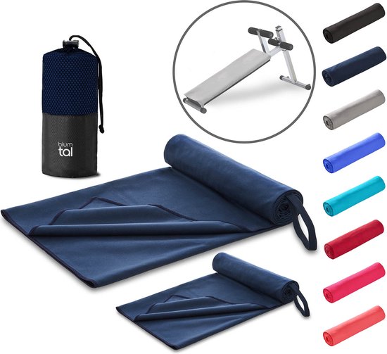 Blumtal Set de 2 serviettes de Fitness - Serviette de sport en microfibre Gym 180 x 90 cm + 80 x 40 cm - Serviette de sport 2 pièces - Blue Ocean foncé