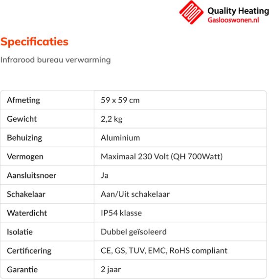 Quality Heating -AK Serie infrarood paneel verplaatsbaar - infrarood verwarmingspaneel - infrarood verwarming - infrarood kachel - 350 Watt 60 x 60 cm QH met voetensteun - Quality Heating