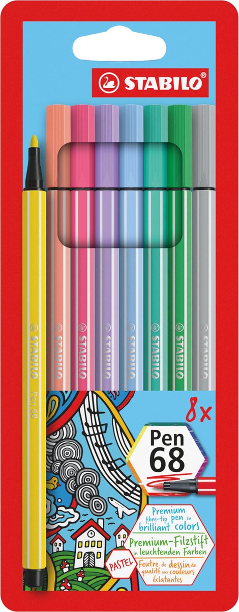 STABILO Pen 68 - Premium Viltstiften - Speciale Etui - Met 8 Pastelkleuren - STABILO