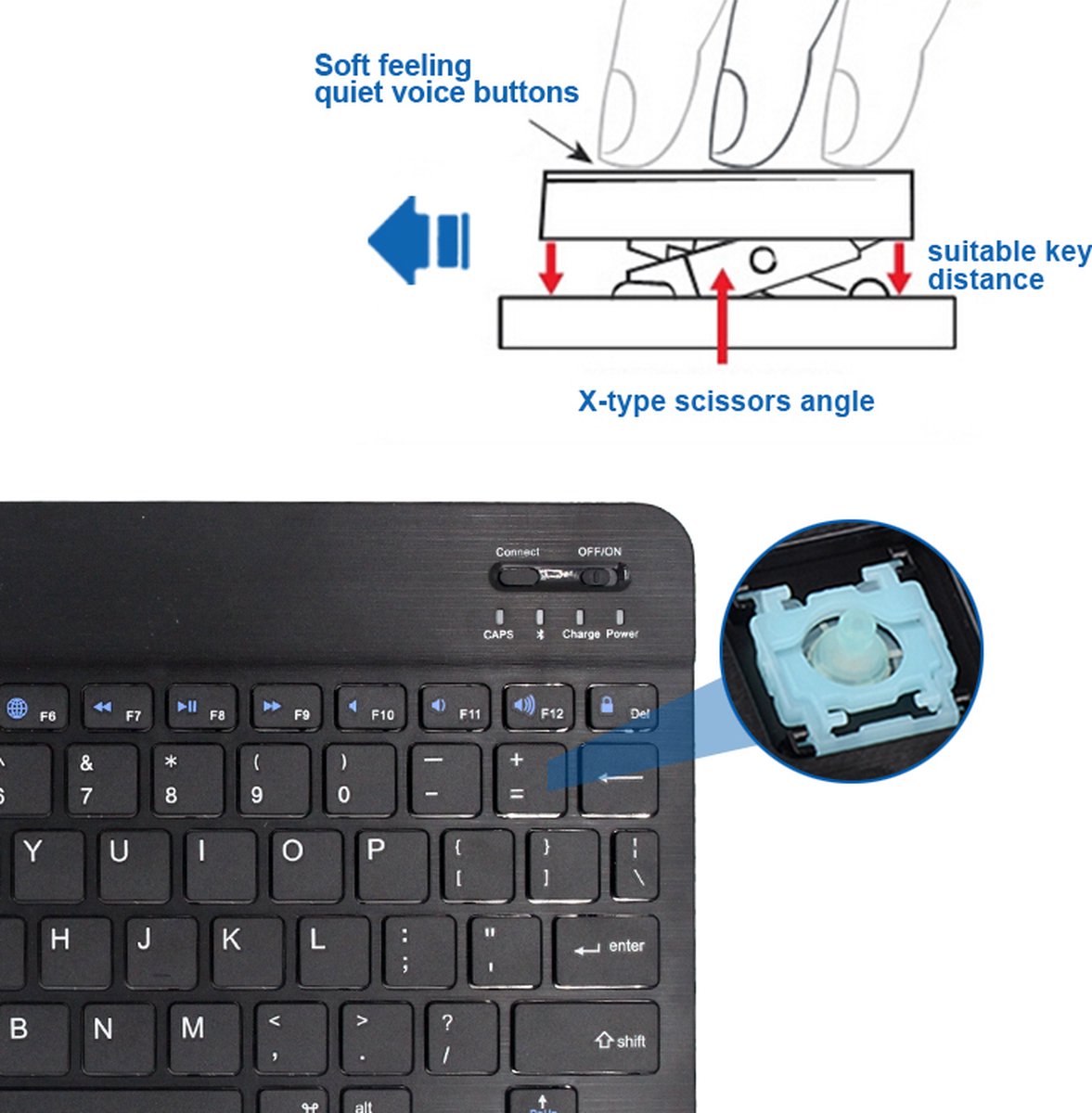 NÖRDIC KB-101 Toetsenbord - Bluetooth 5.0 - US Indeling - 78 Keys - USB-C - IOS, Android en Windows - Oplaadbaar thumbnail 5