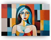 Vrouw Picasso stijl - Vrouw canvas schilderijen - Schilderij Pablo Picasso - Wanddecoratie kinderkamer - Canvas schilderij woonkamer - Slaapkamer decoratie - 70 x 50 cm 18mm