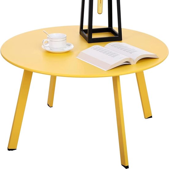 Opvouwbare bijzettafel van metaal, tuinbijzettafel rond, salontafel, salontafel en salontafel met verstelbare tafelpoten (geel, diameter 70 x 40 cm)