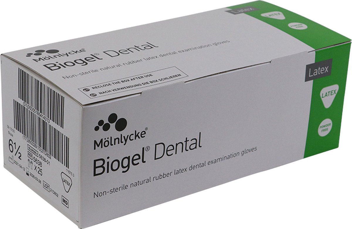 Goedkoopste Voordeelverpakking 4 X Biogel Dental latex poedervrij, mt 7,0 (25paar