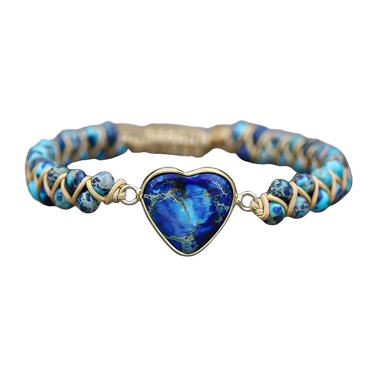Marama - verstelbare armband Heart Jaspis Blue - edelsteen Jaspis - vegan - damesarmband - blauw - liefde - Valentijn