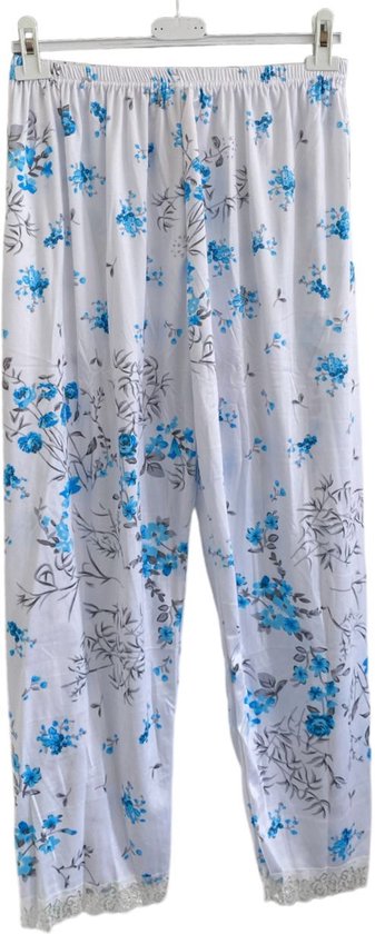 FINE WOMAN® Pyjama Broek met kanten bies 721 XL 42-44 wit/blauw