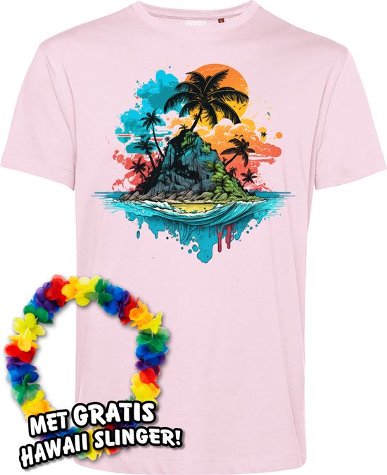 T-shirt Palmboom Eiland | Toppers in Concert 2024 | Club Tropicana | Hawaii Shirt | Ibiza Kleding | Lichtroze | maat 5XL