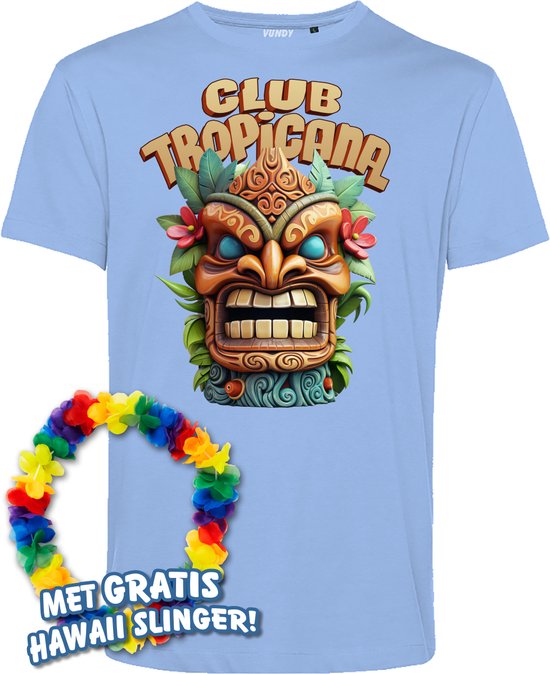 T-shirt Tiki Masker | Toppers in Concert 2024 | Club Tropicana | Hawaii Shirt | Ibiza Kleding | Lichtblauw | maat XXXL