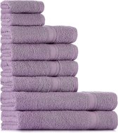 Handdoekset Paars Violet | 100% katoenen handdoekenset 8-delig | 2 x badhanddoeken (70 x 140), 4 x handdoeken (50 x 90), 2 x gastendoekjes (30 x 50) | Zacht en absorberend | Kleur: lavendel.