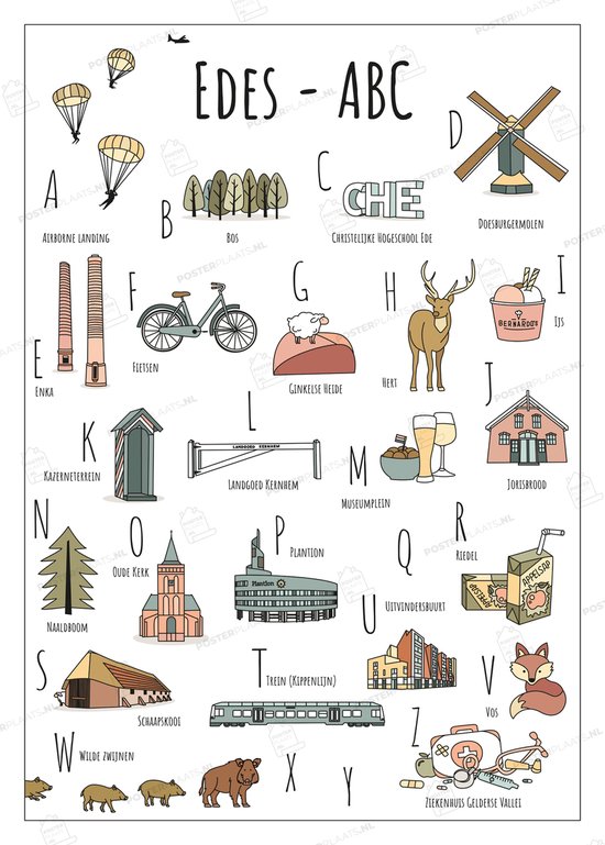 ABC Ansichtkaart Ede -Set van 4 Stuks - A6 Kaarten (10,5 x 14,8 cm) - Souvenir & Cadeau - Woondecoratie - Relatiegeschenk - Handgetekende Illustraties